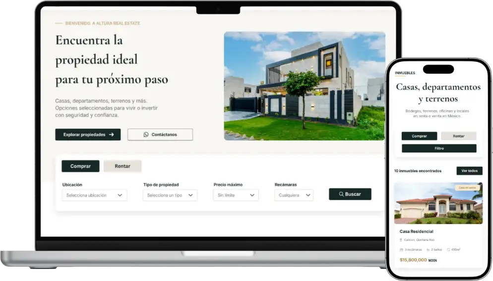 Diseño de página web inmobiliaria personalizada para propiedades residenciales en Mérida